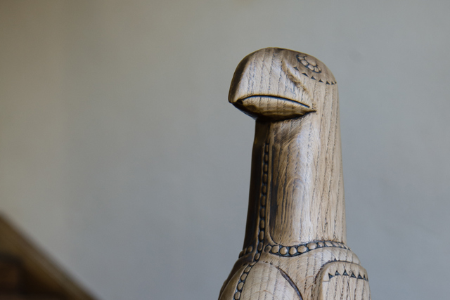 A Zimbabwe Bird newel post on the staircase at Rhodes House